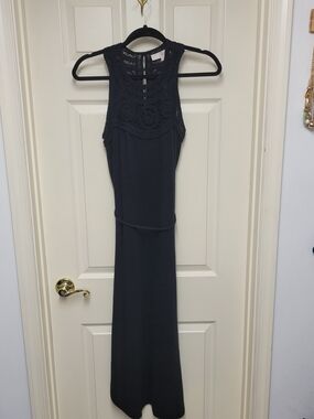 LOFT Black Crochet Yoke Midi Dress